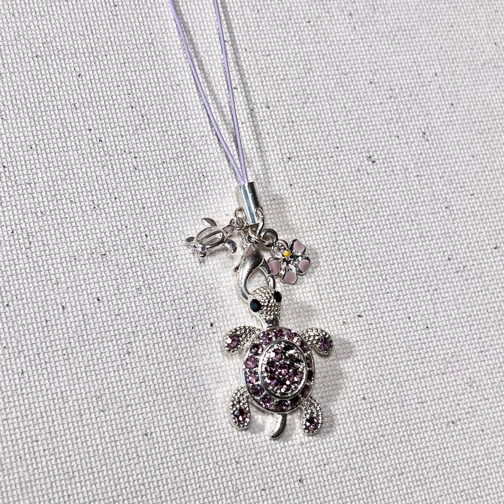Pink & Silver Rhinestone Turtle Charm Keychain/ Phone charm - Picture 3 of 4